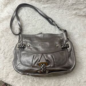 B. Makowsky Silver Metallic‎ Leather Zip Convertible Shoulder/ Crossbody Bag